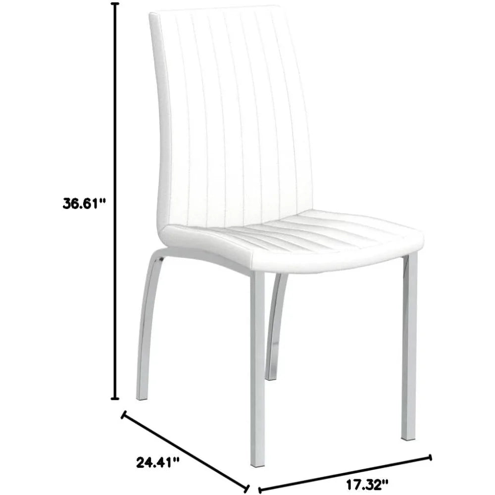 Dining Chair Set of 2 - ISCO Faux Leather Upholstered White Dining Chairs with Silver Chrome Legs