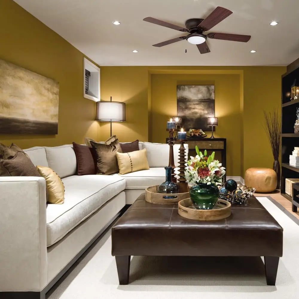 52 Inch Bronze Low Profile Ceiling Fan with Light Reversible Airflow Energy Efficient Dimmable Space Saving Medium Small Rooms