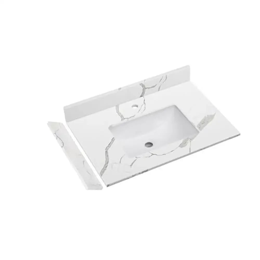 Quartz Calacatta River Vanity Top 30x22 with Sink & Sidesplash