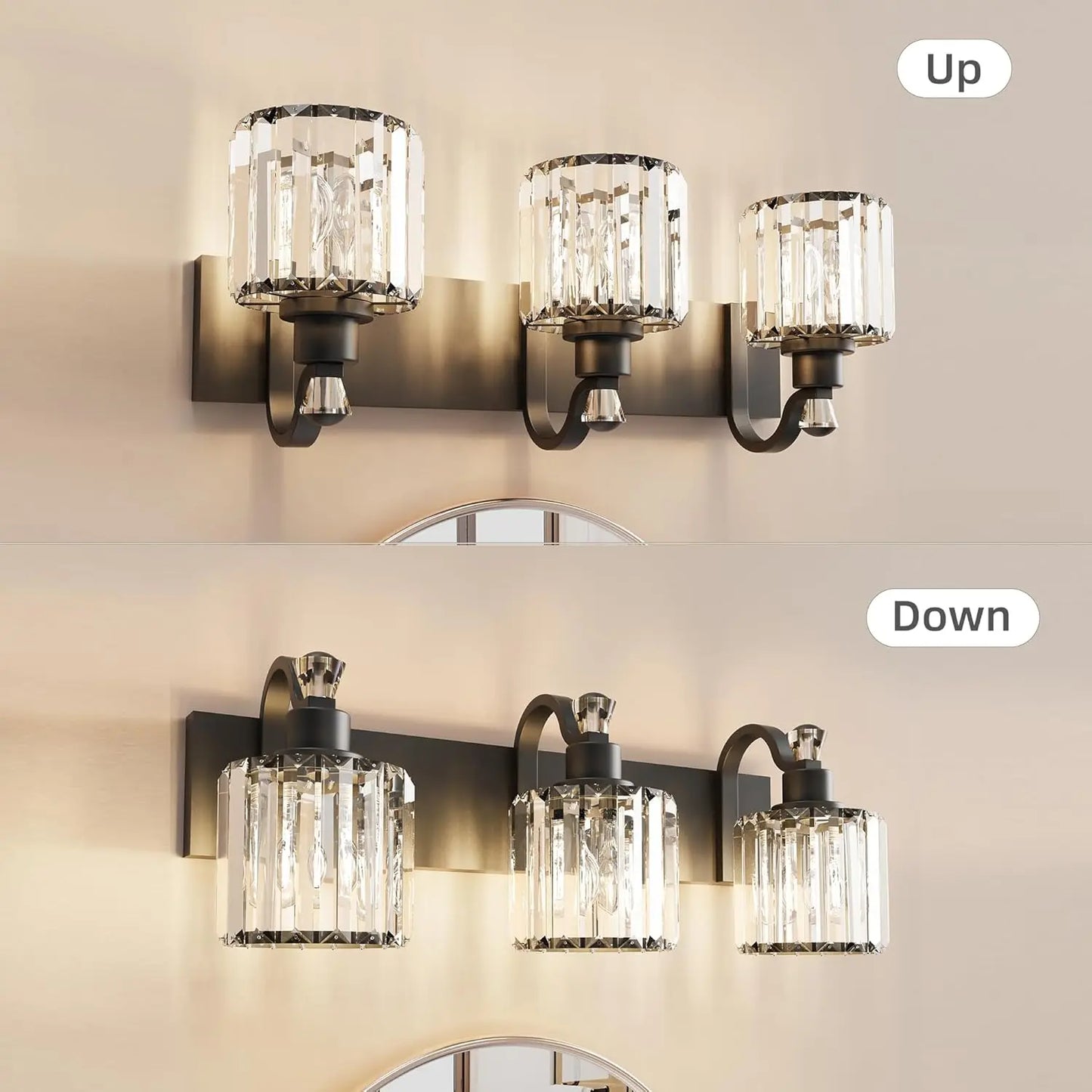 Modern Crystal Bathroom Vanity Lights Fixtures Crystal Vanity Shower Lights Over Mirror Glass Round Shade Lighting for Bedroom