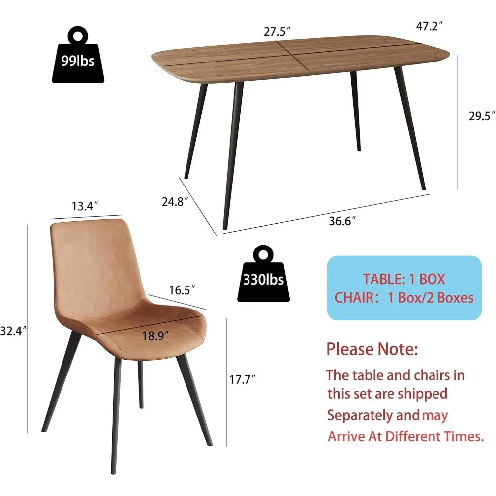 47.2'' Dining Table Set for 4,Modern Wood Dining Table,Leather Dining Chairs 4,Table and Chairs Set of 4,Ideal for Kitchen Dinin