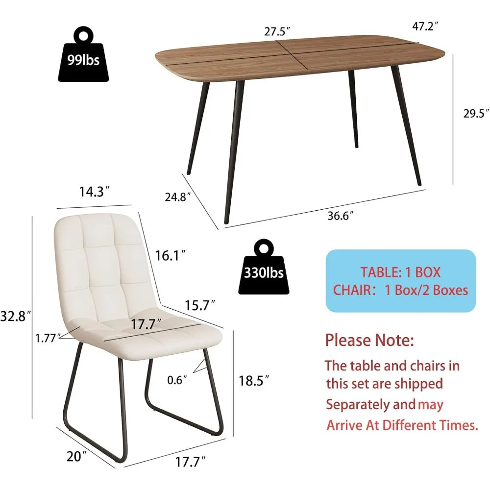47.2'' Dining Table Set for 4,Modern Wood Dining Table,Leather Dining Chairs 4,Table and Chairs Set of 4,Ideal for Kitchen Dinin
