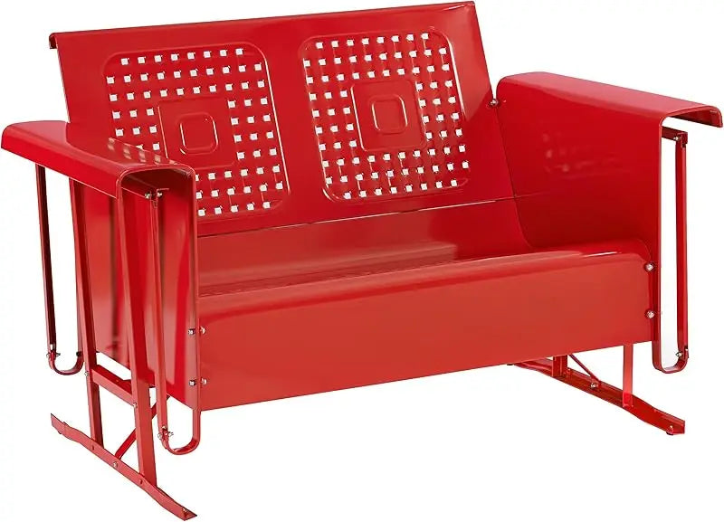 Bates Retro Metal Outdoor Loveseat Glider, 2-Person Rocking Patio Bench for Porch, Deck, Turquoise Gloss