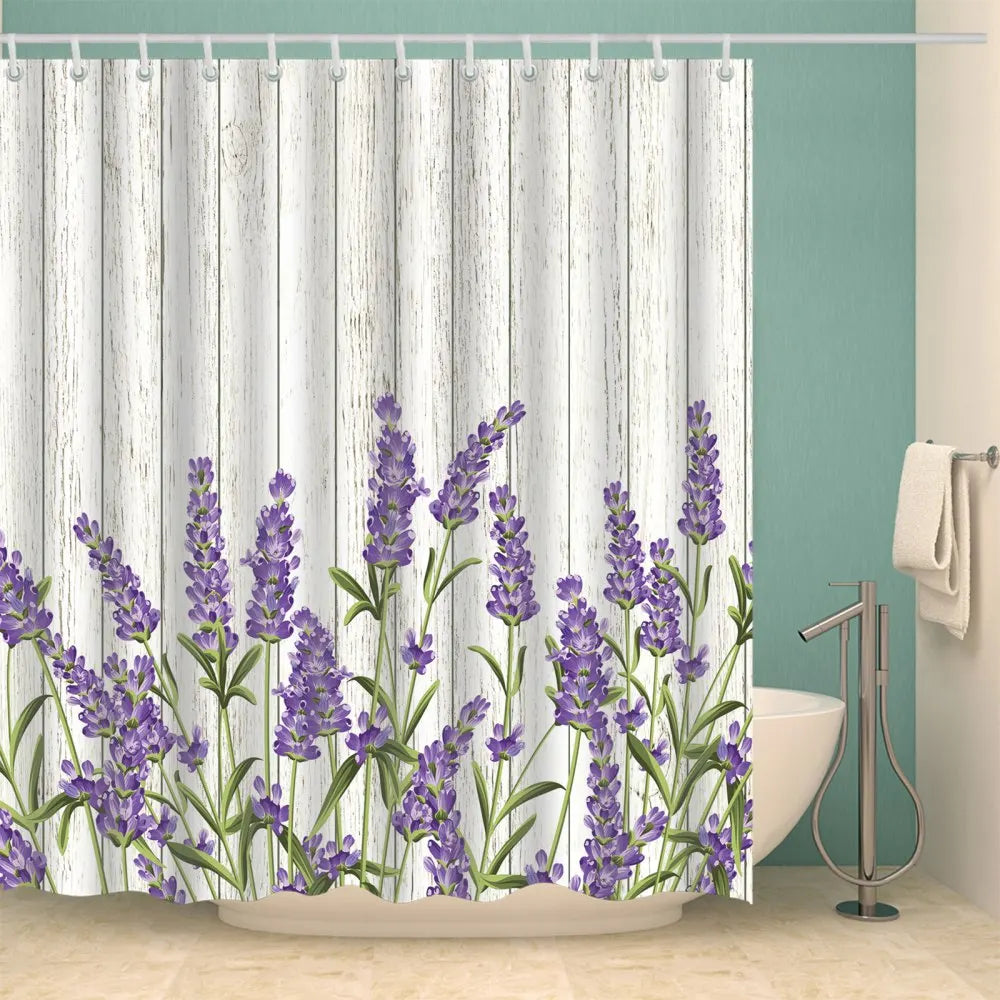 Lavender Shower Curtain Watercolour Art Painting Creative Polyester Bath Curtains Bathroom Decor With Hooks Bathroom Accessories