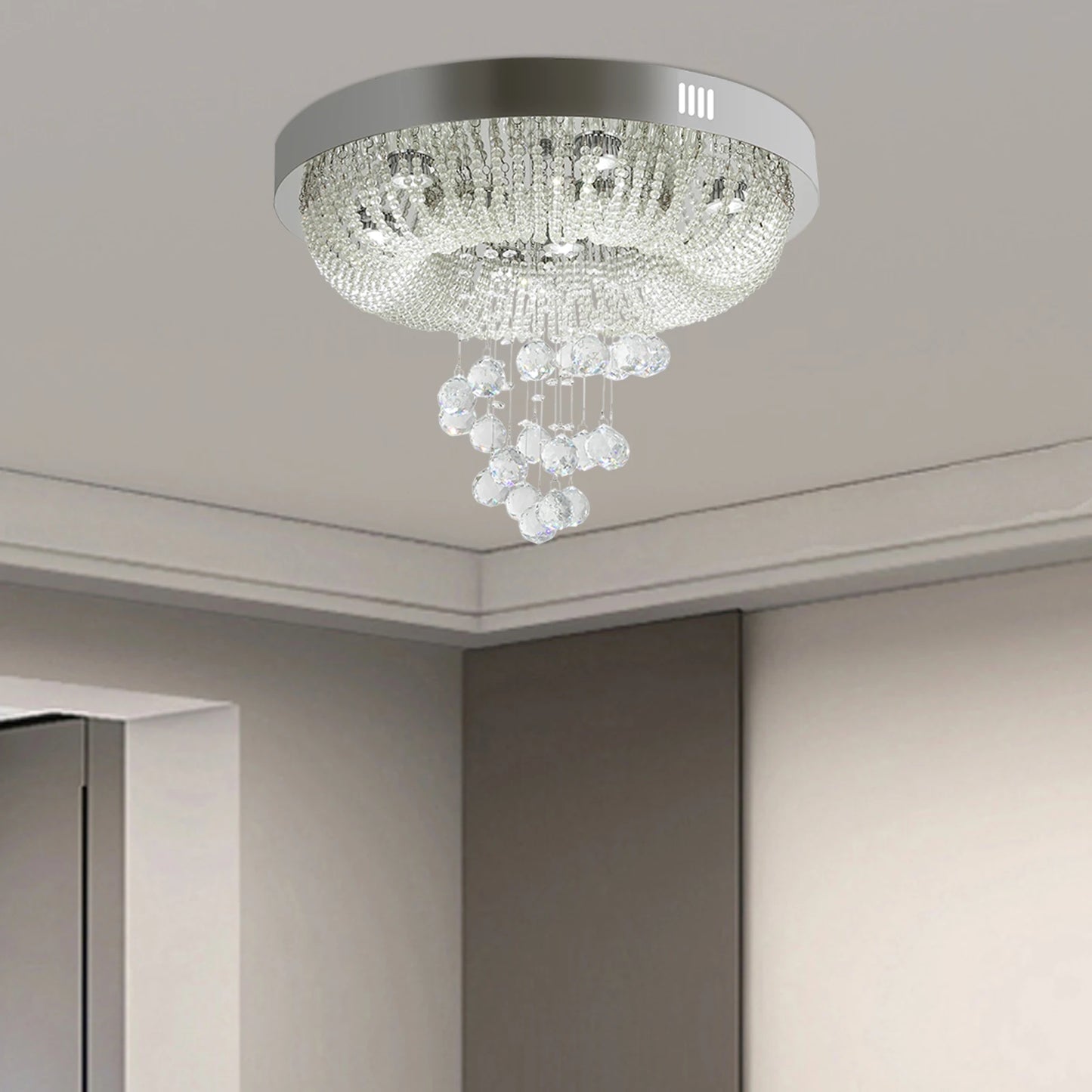 23.62*15.75in Crystal Ceiling-Light with 3 Variable Light Colors, Modern Crystal Raindrop Chandeliers for Bedroom Living Room