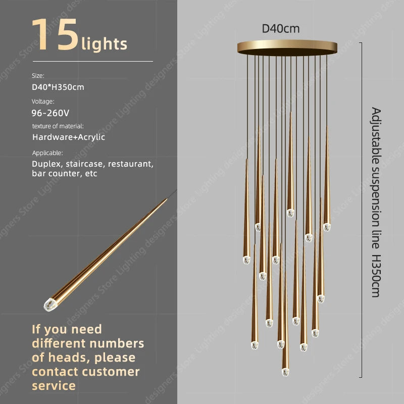Light Sitting Room Villa Staircase Chandelier Chandelier Luxury Crystal High Ceiling Chandelier Pendants For Stair Case.