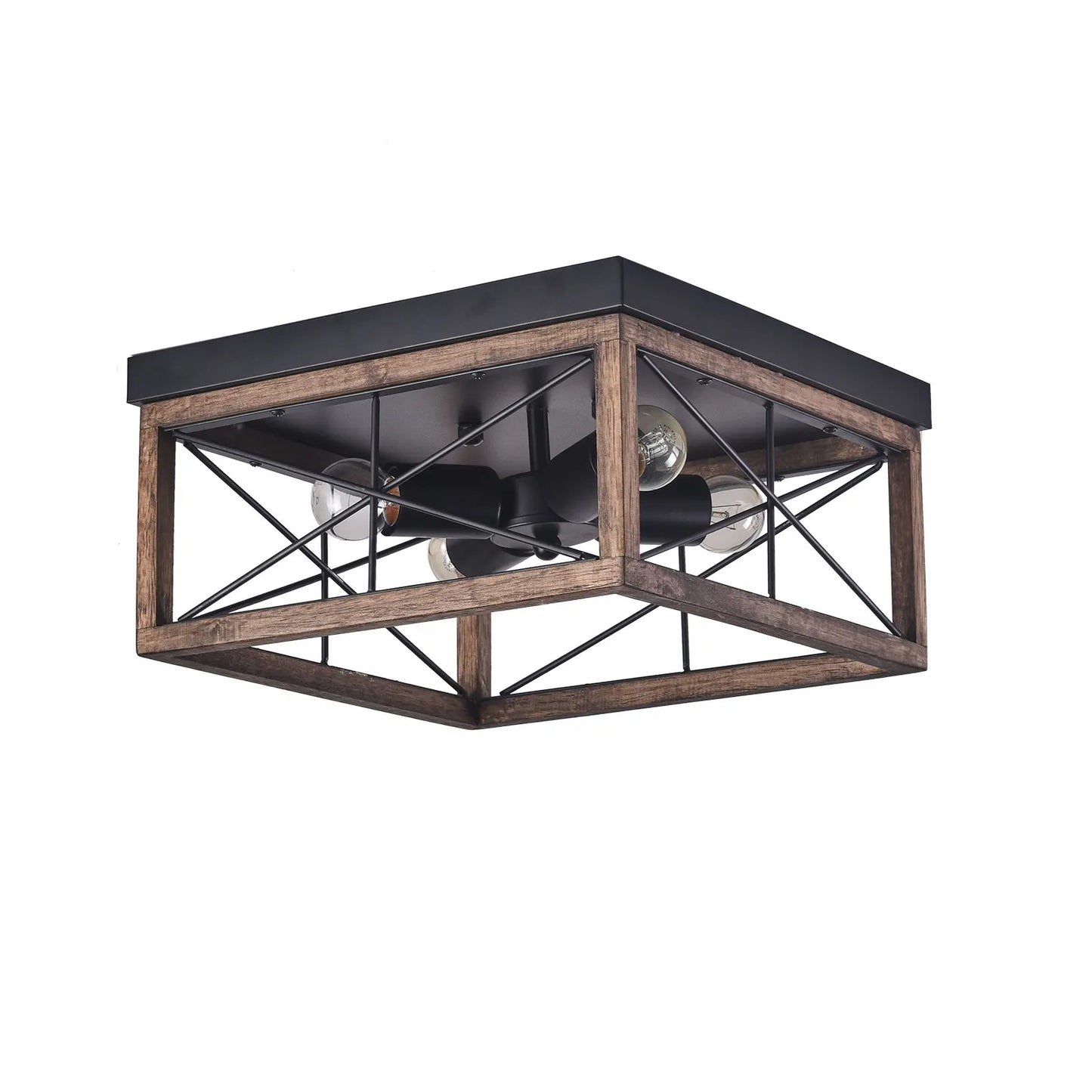 Farmhouse Flush Mount Ceiling Lights Square Black 4-light Metal Cage Light Fixture for Hallway Bedroom Dining Room Entryway