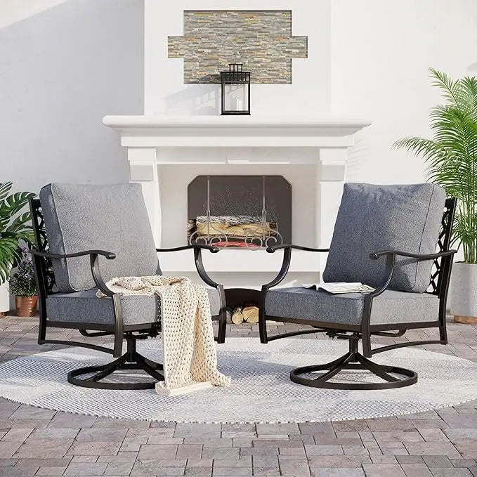 Metal Outdoor Swivel Patio Chairs Set of 2 with 5.75" Extra Thick Cushion, 2 Piece High Back Swivel Rocker Patio Chairs Outdoor