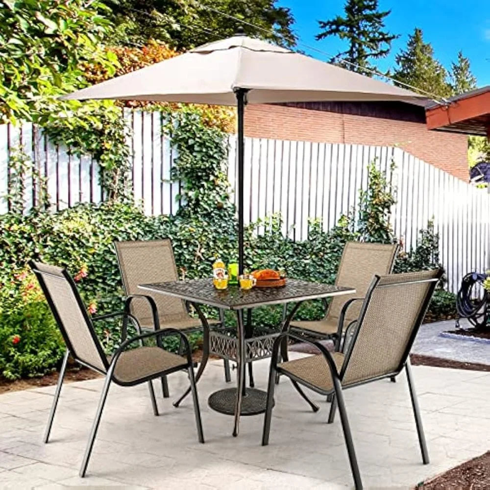 35.4 inches outdoor dining table, all-weather cast aluminum table with 2.2” umbrella hole, 4 person square dining table for gar