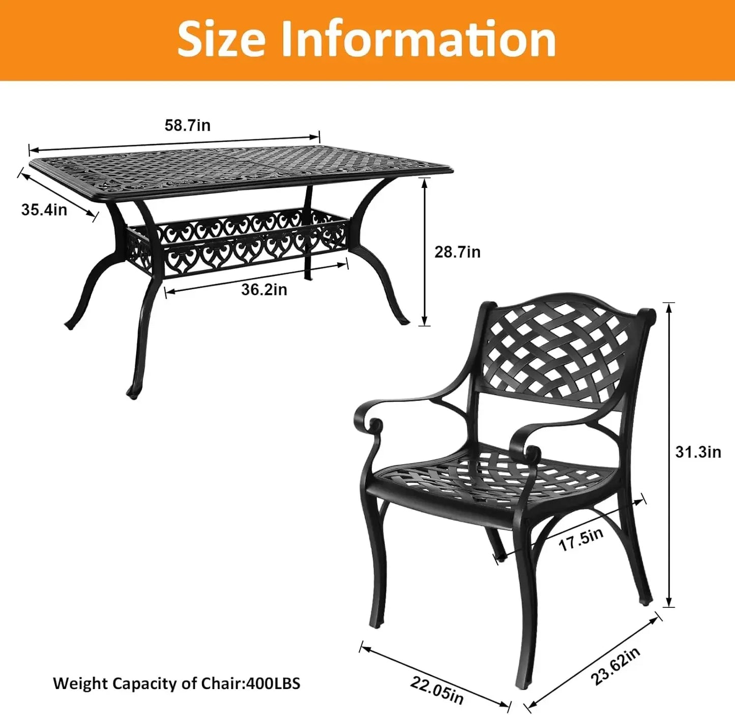 Cast Aluminum Outdoor Dining Set 5 Piece, Patio Dining Table and Chairs Set of 4, Garden Metal Conversation Table Set