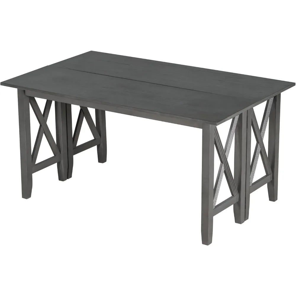Extendable Dining Table Set with Bench and Chairs for 6 Persons Solid Wood 6 Piece Kitchen Dining Room Table Set for Saving
