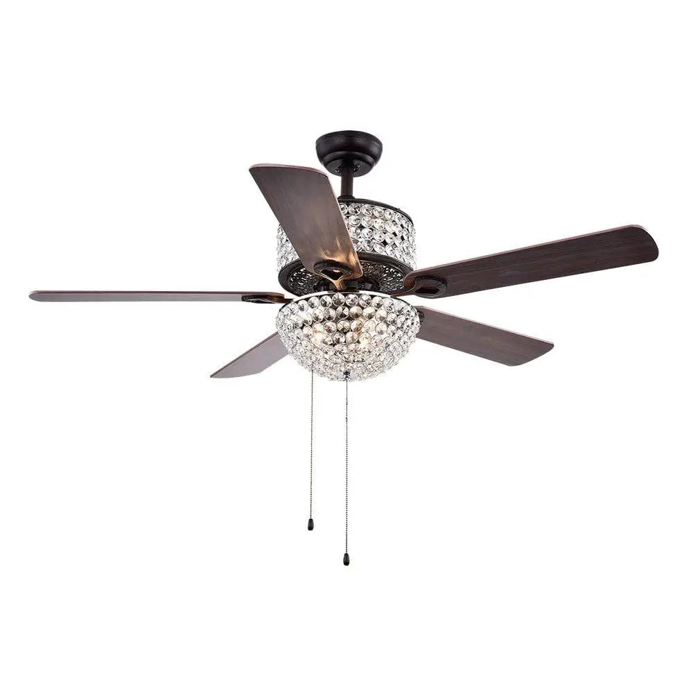 52 inch 6 Light Crystal Ceiling Fan Chandelier Antique Bronze Remote Control Multi Speed Indoor Lighting Home Decor