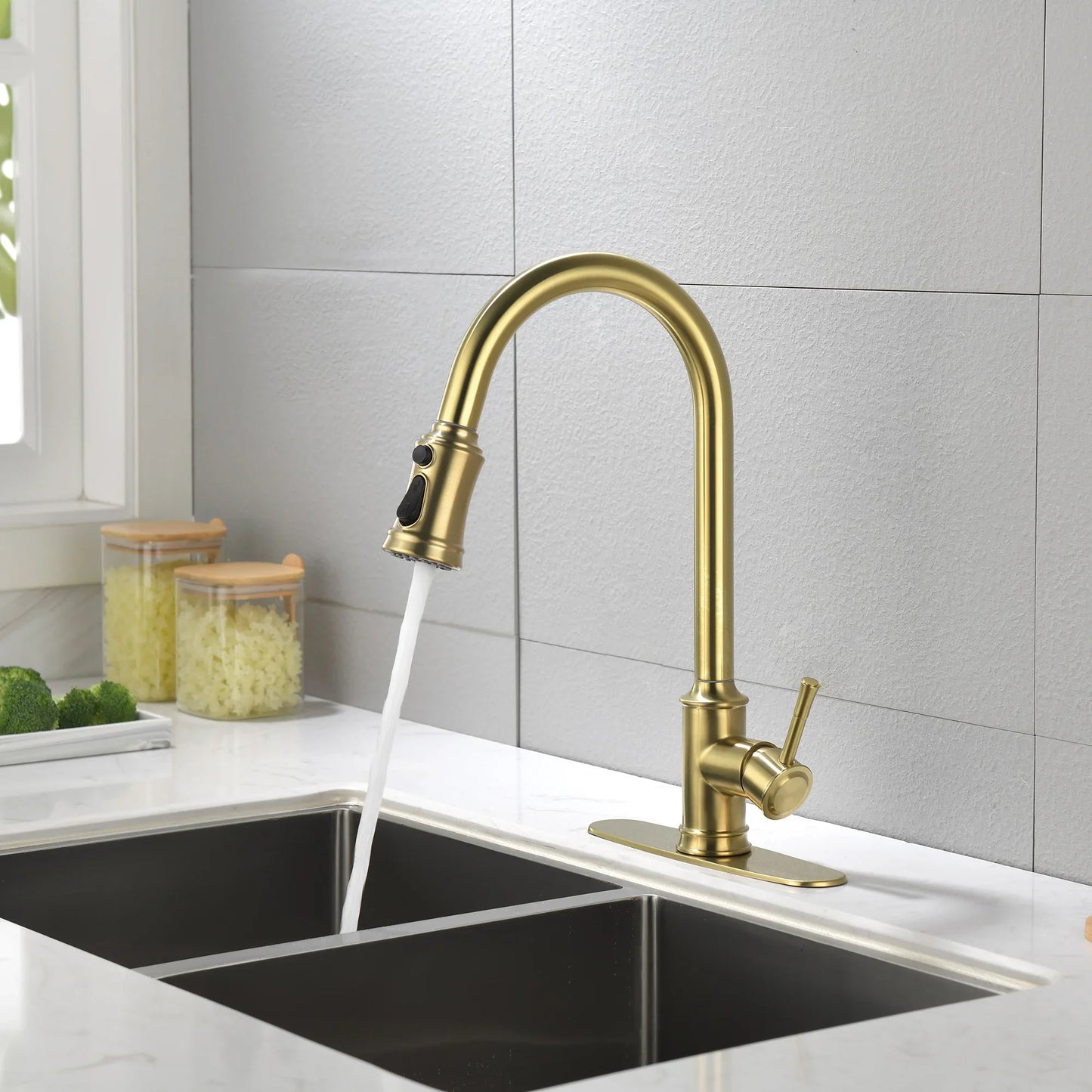 Single Handle High Arc Pull Out Kitchen Faucet,Single Level Stainless Steel Torneiras De Cozinha Kitchen Faucet