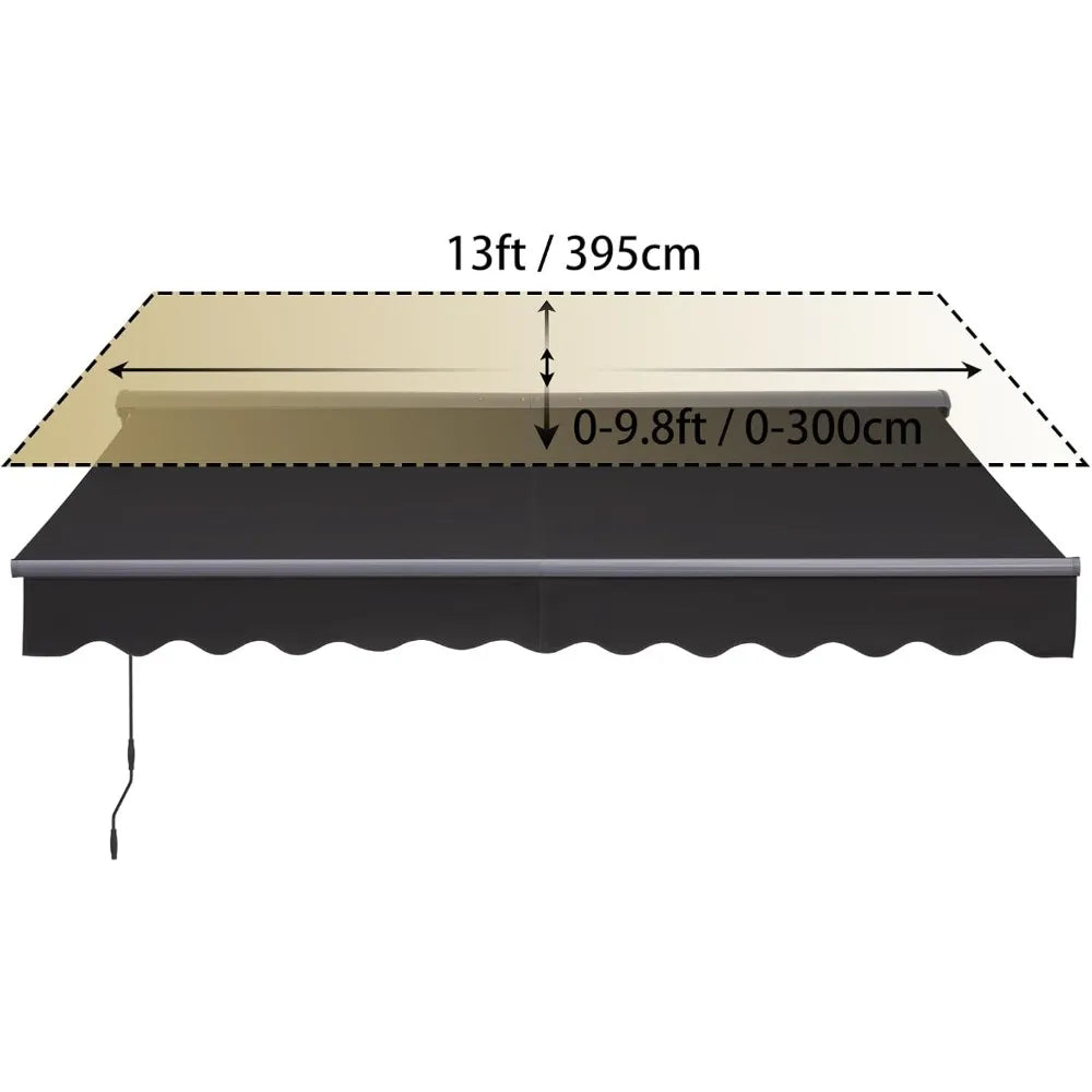 10'x8' retractable awning with protective shell - heavy-duty steel frame, uv block fabric for patio, window (black [protective c