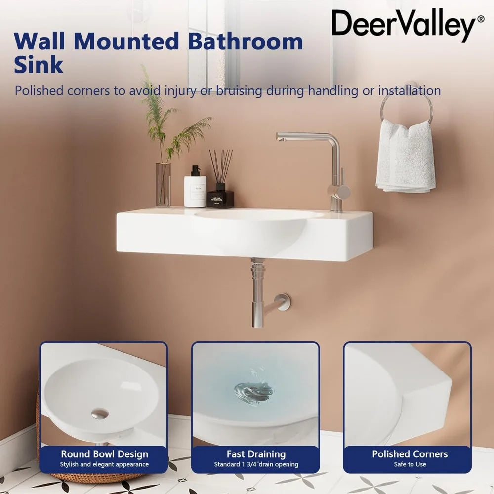 30"x18" Wall Mounted Bathroom Vessel Sink, White Modern Modern Floating or Countertop bathroom sink,Lavatory Vessel
