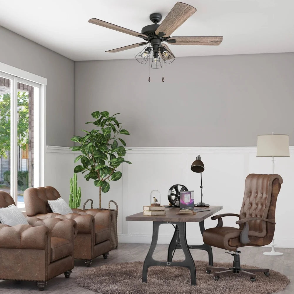 52 Inch Bronze Ceiling Fan with 5 Blades LED Light Kit Quiet Motor Reversible Airflow Medium Rooms Energy Efficient
