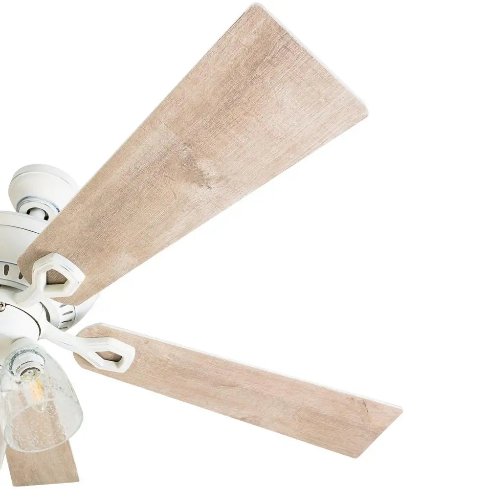 52 Inch Distressed Ceiling Fan with 5 Blades Seeded Glass Light Kit Quiet Reversible Motor Home Décor