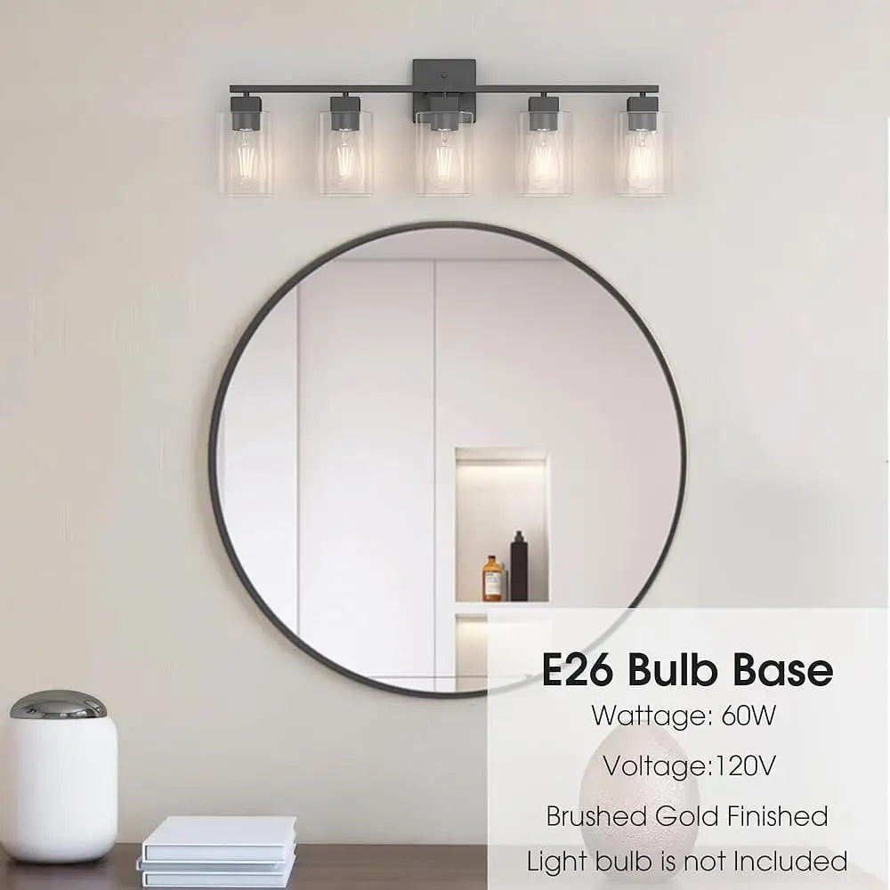 5 Light Bathroom Vanity Light Fixtures Matte Black Square Design UL Certified Over Mirror Lighting Bedroom Living Room Kitchen