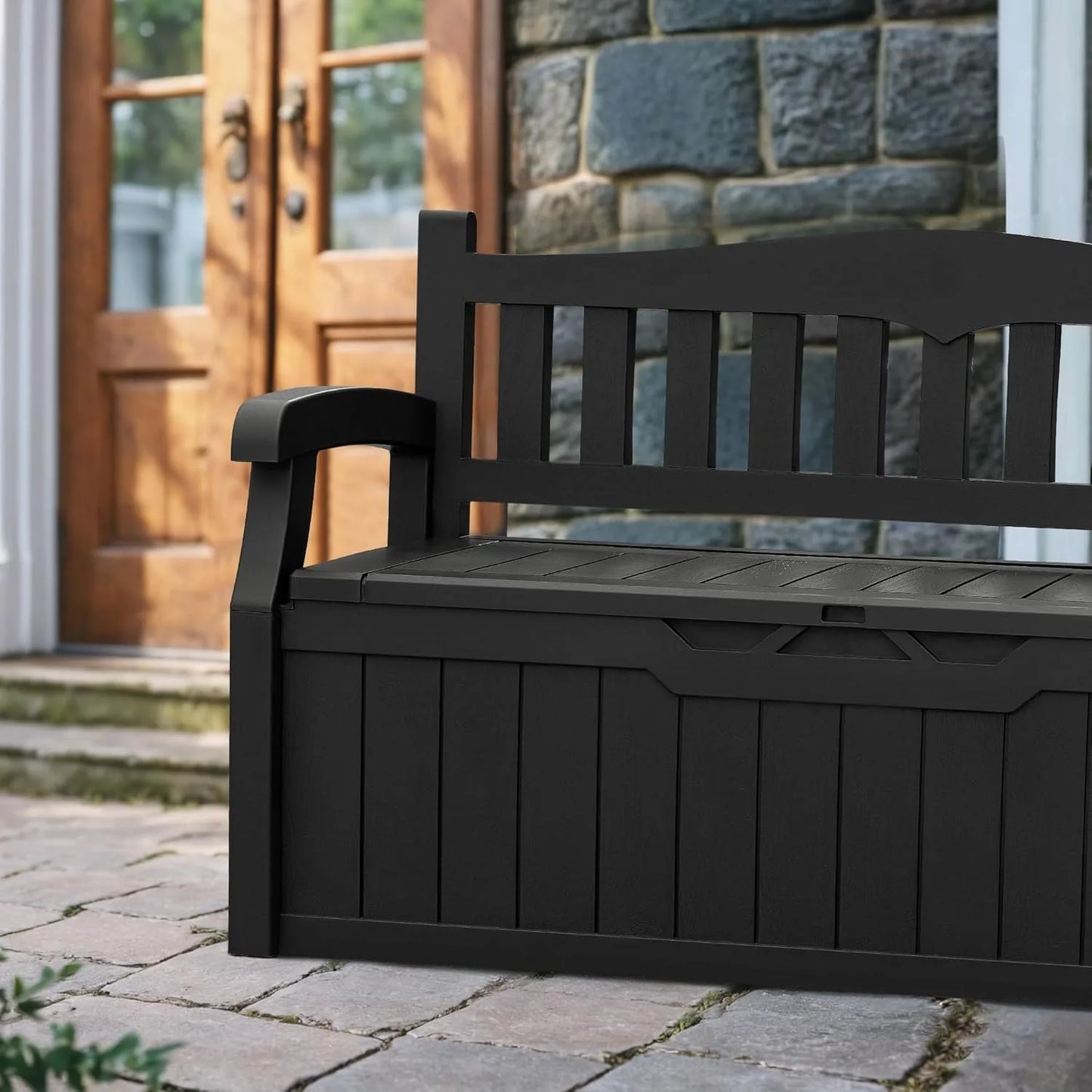 80 Gallon Storage Bench Deck Box Lockable for Patio Furniture, Garden Decor and Outdoor Seating for Cushions, Garden Tool