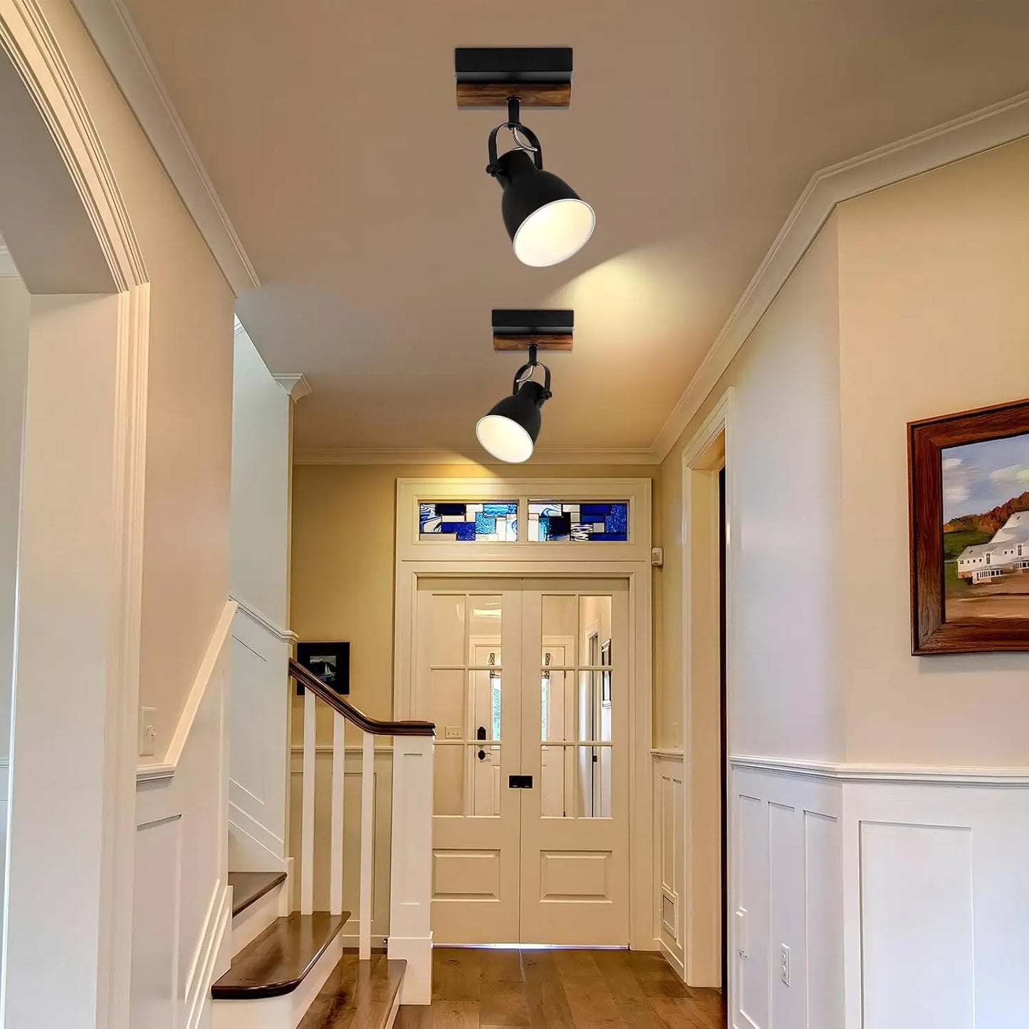 1-Light Farmhouse Track Lighting Kit - Black Flush Mount Ceiling Light w/ Rotatable Head for Kitchen, Bedroom & Hallway (2-Pack)