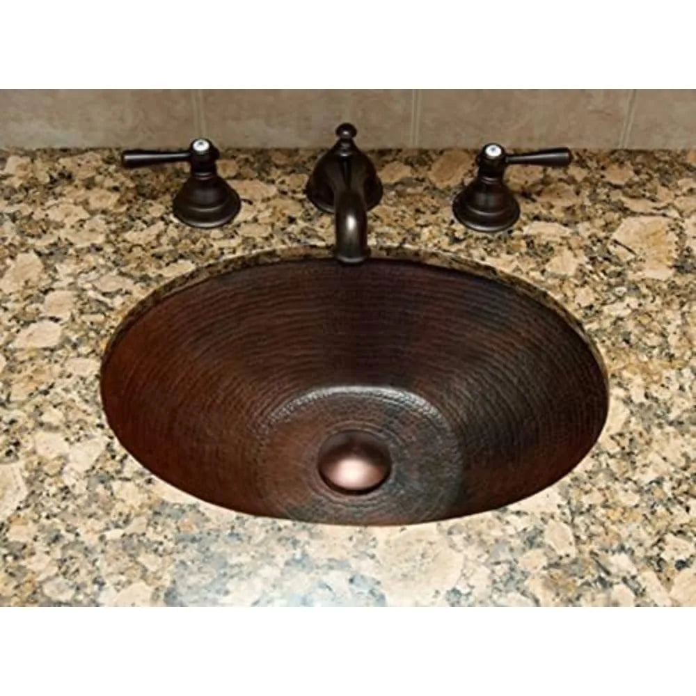 MNO-NA200 Oval 14" Copper Drop-In or Undermount Bathroom Sink - Hand-Hammered Antique Copper