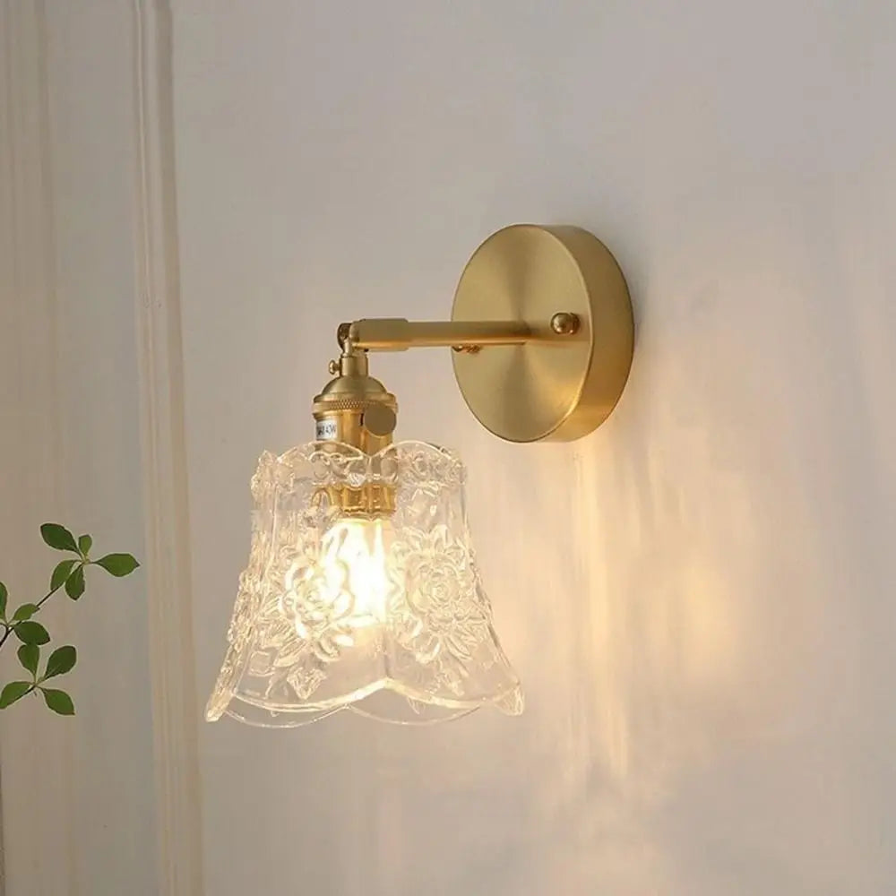 Flower Design LED Wall Light Green Glass Wrought Iron Bedside Wall Lamp E26/E27 Base Energy Saving Bathroom Mirror Light