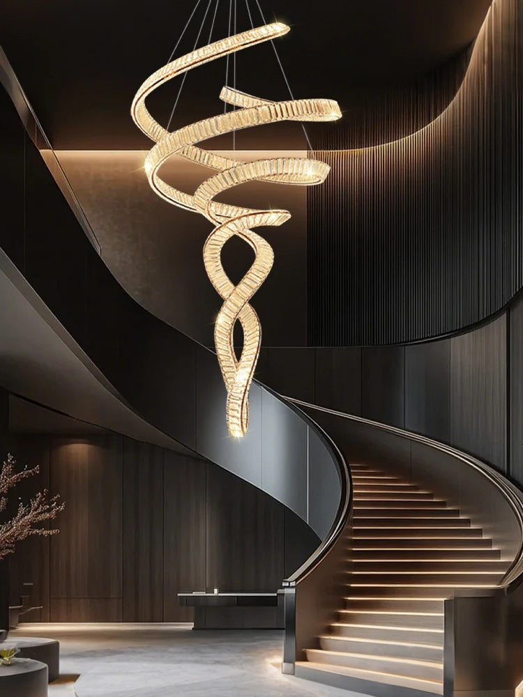 Nordic Simple Living Room Pendant Light High Quality Lobby Crystal Chandeliers Duplex Loft Hanging Lamp Villa Hall Chandelier