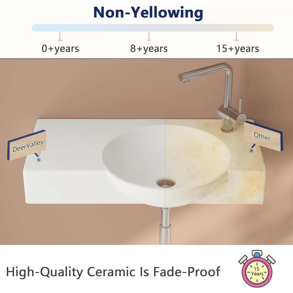 30"x18" Wall Mounted Bathroom Vessel Sink, White Modern Modern Floating or Countertop bathroom sink,Lavatory Vessel