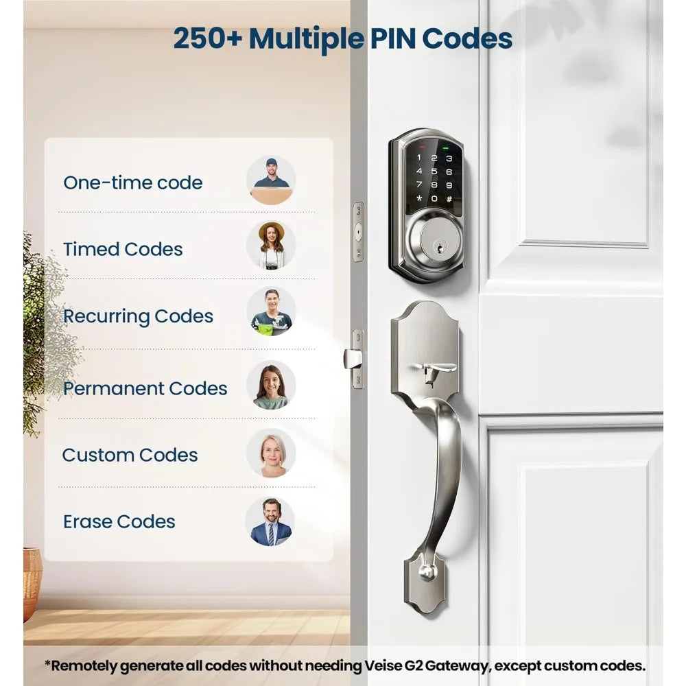 Veise VE06-H Smart Front Door Lock Set, App Control Keyless Entry Deadbolt with Lever Handle with VK01 IC Cards