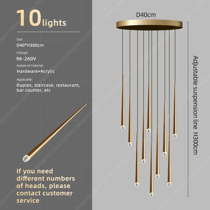 Light Sitting Room Villa Staircase Chandelier Chandelier Luxury Crystal High Ceiling Chandelier Pendants For Stair Case.