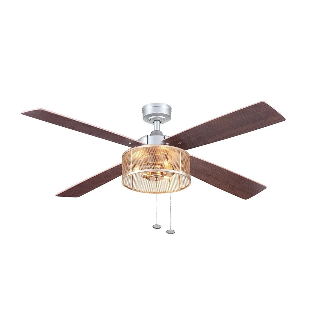 52 Inch Indoor Ceiling Fan with Light 4 Reversible Blades Energy Efficient Pull Chains Quiet Performance Living Room Bedroom