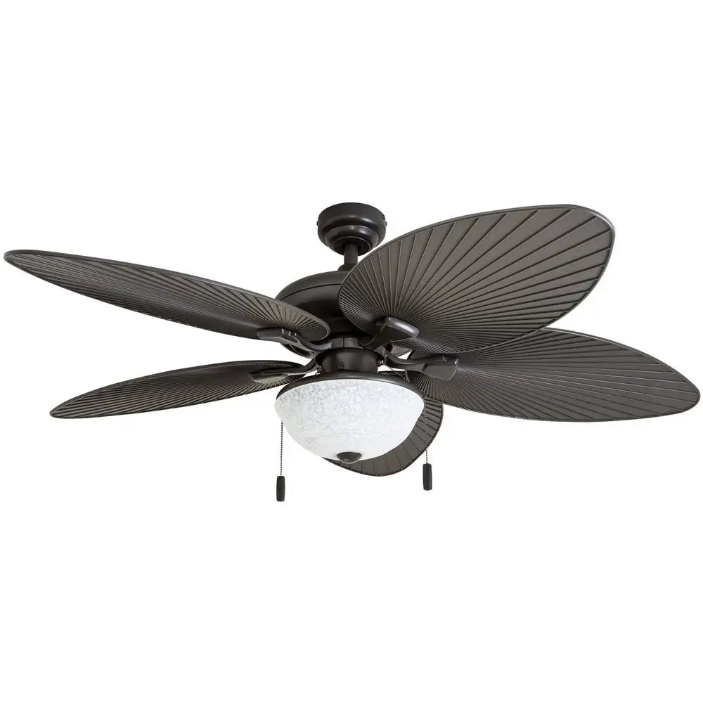 52 Inch Tropical Outdoor Ceiling Fan with Lights Reversible Blades Quiet Motor Pull Chains Porch Patio Gazebo Bronze Finish