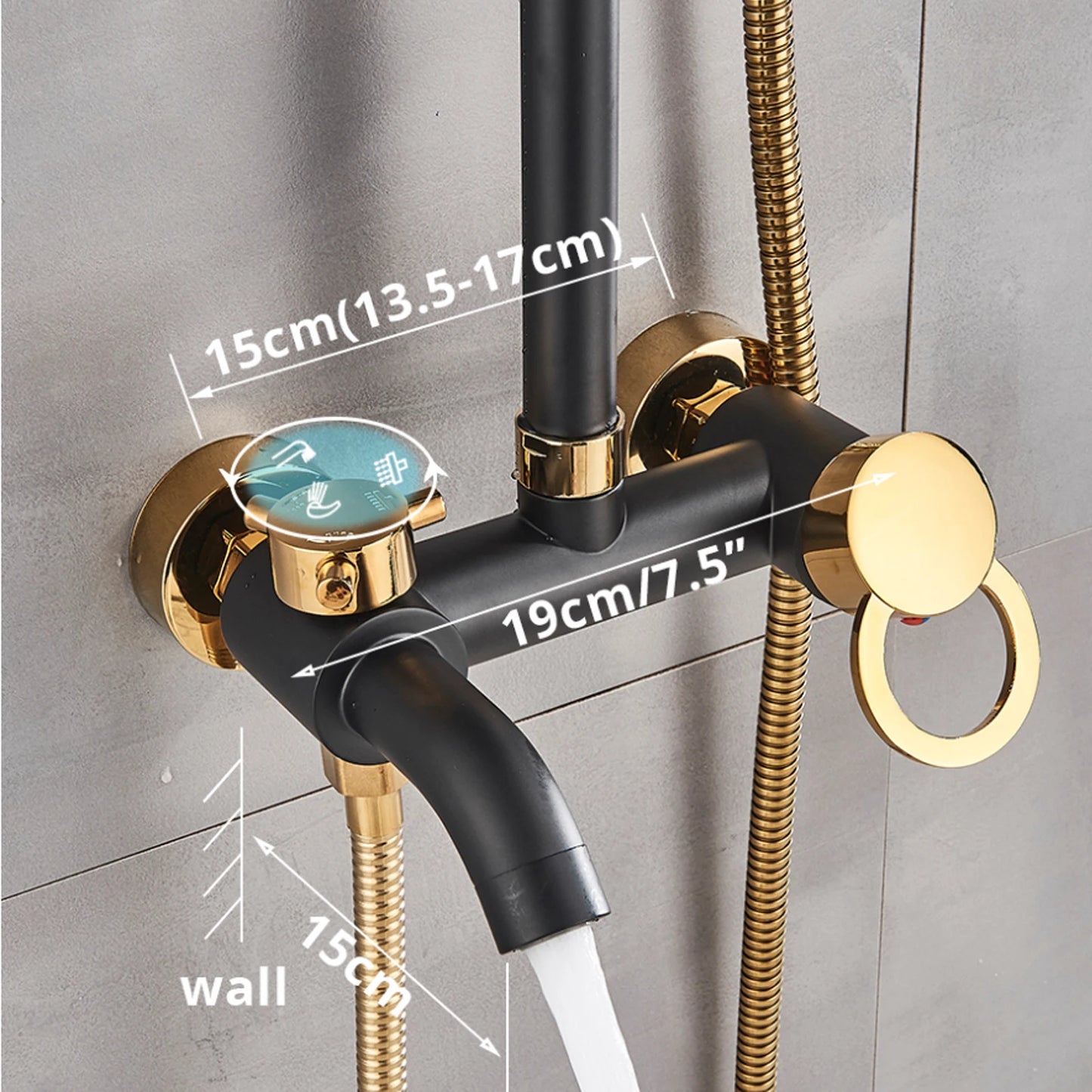 Thermostatic Shower Set Bathroom Metal Black Shower Mixer Faucet Constant Shower Tap Shower Shelf