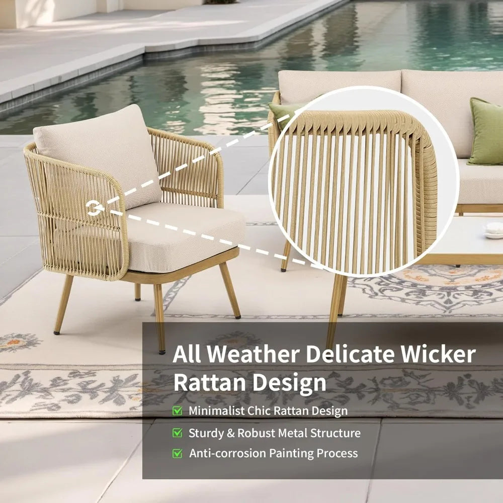 Outdoor Wicker Patio Chairs Set of 2, Rattan Barrel Chairs Patio Furniture Sets with 4“ Hight Desity Cushion