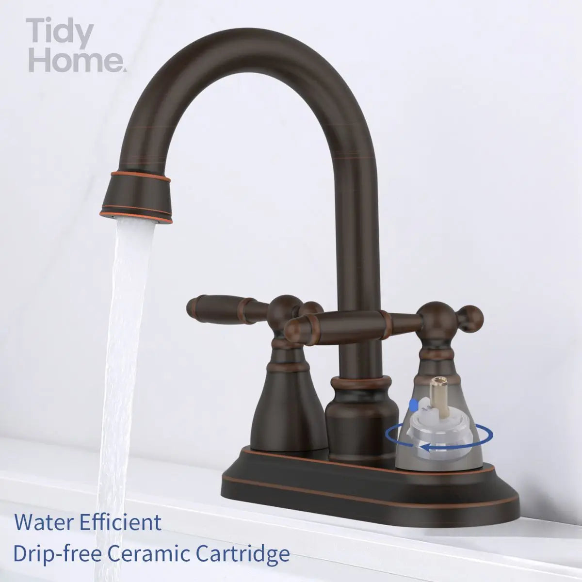 Bathroom Faucet ,Bronze 360 Degree High Arc Swivel Spout,Vanity Faucet Modern 3 Holes Lavatory Faucet NOT INCLUED Drain
