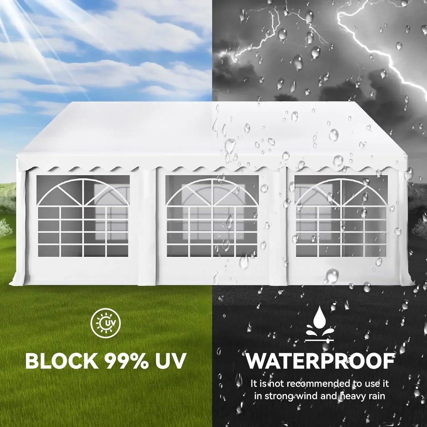 20'x16' Outdoor Heavy Duty Party Tent Large Commercial Canopy Wedding Event Shelter with Removable Sidewalls & 3 Storage Bags