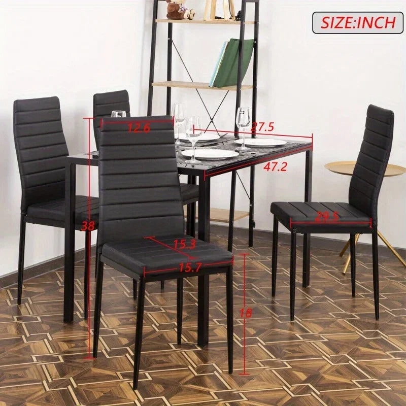 Dining Room Table Set 5-piece kitchen with 4 faux leather metal-framed chairs