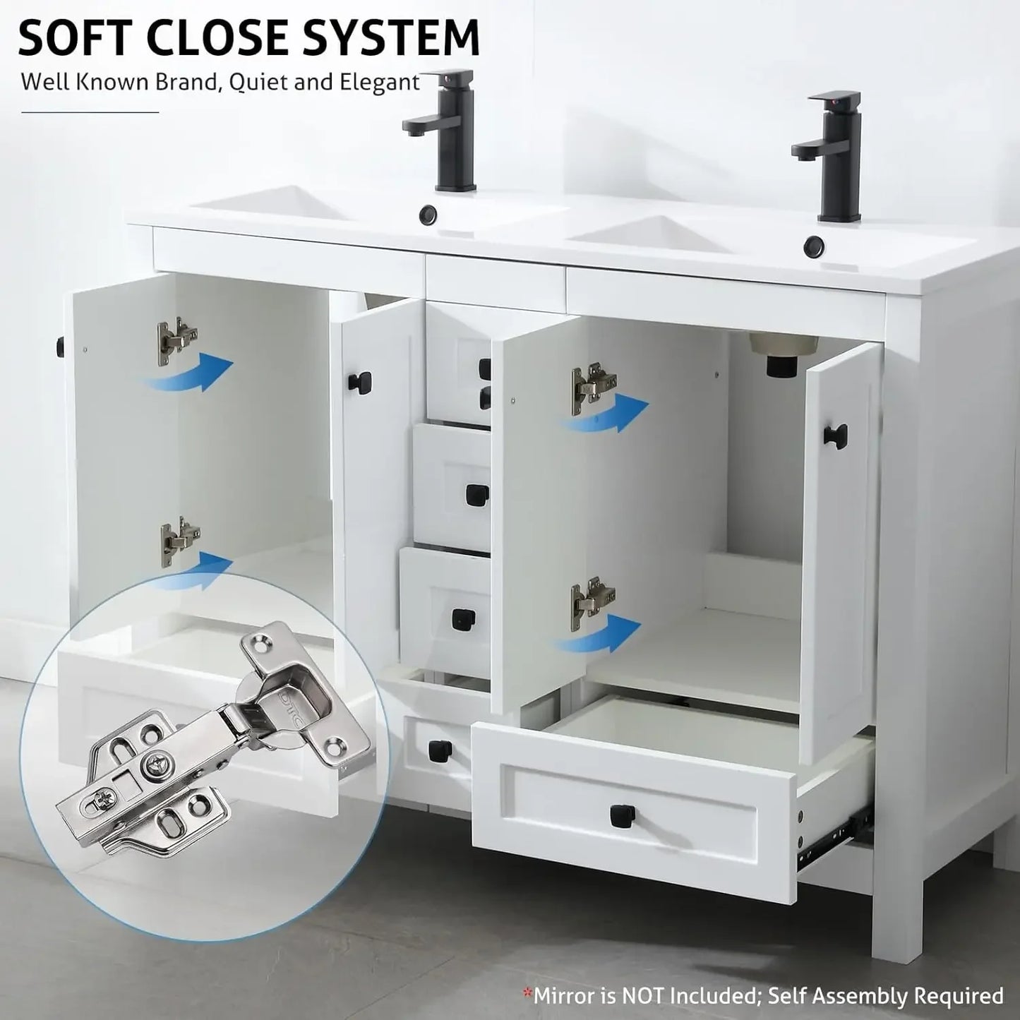 48" Bathroom Vanities Cabinet with Sink Combo Set, Undermount Double Resin Sink w/Thickened Wood, Matte Black Faucet, White
