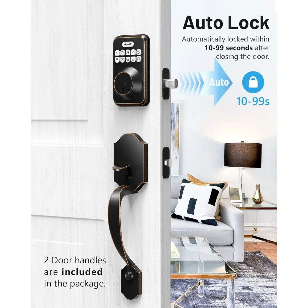 Keyless Entry Door Lock Set, Electronic Keypad Deadbolt with 2 Handles, Front Door Handle Lever Sets, Auto Lock,Code Door Lock,