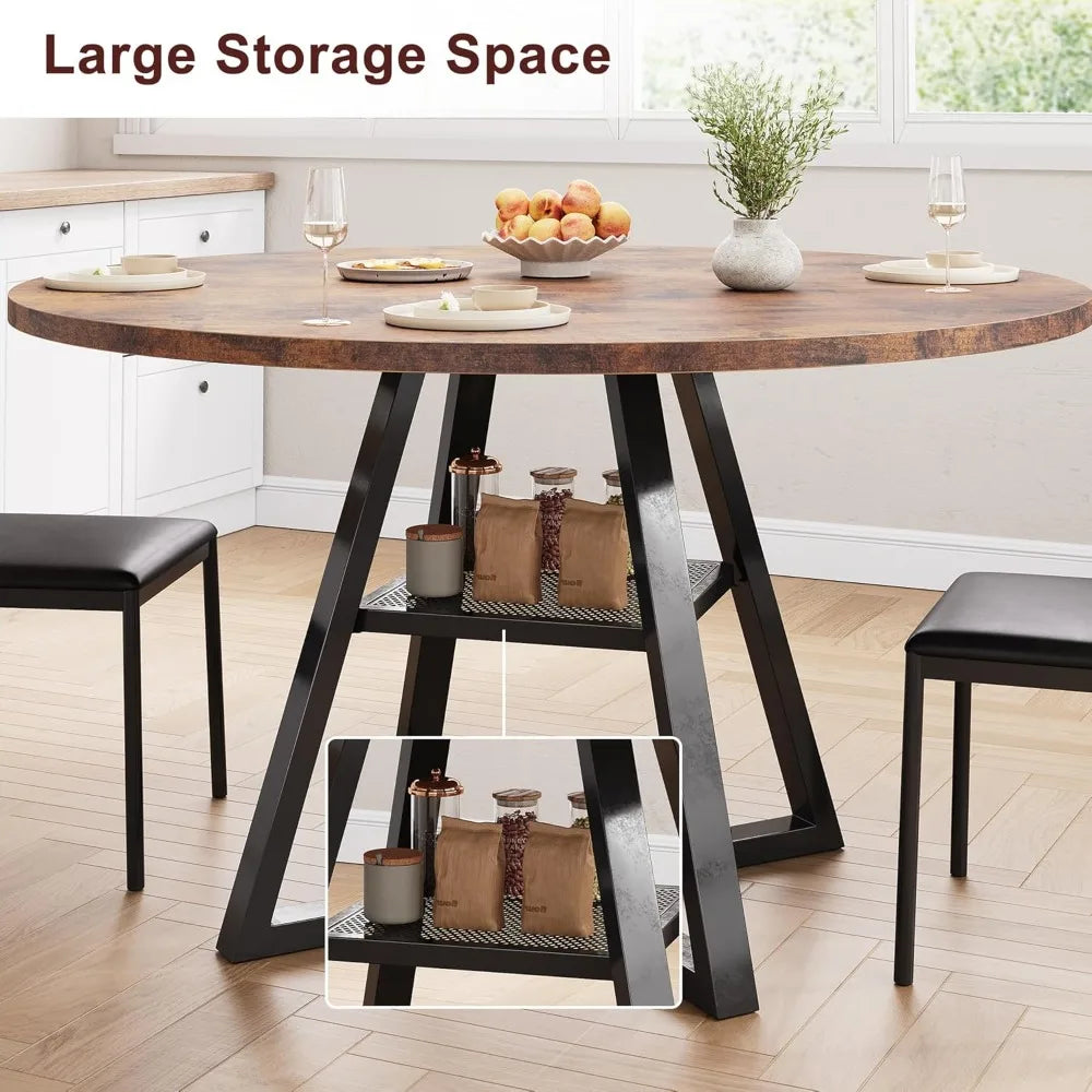 Round Dining Table for 4,Kitchen Dining Room Circle Dinner Pedestal Table,Space Saving Wood Kitchen & Dining Room Furniture