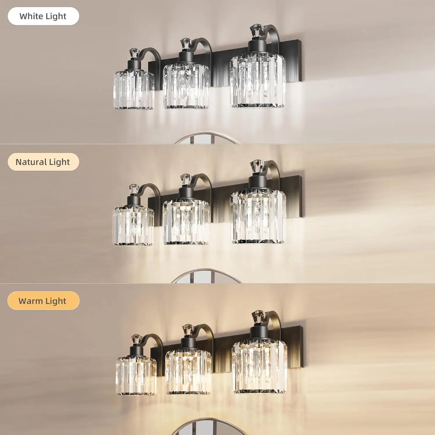 Modern Crystal Bathroom Vanity Lights Fixtures Crystal Vanity Shower Lights Over Mirror Glass Round Shade Lighting for Bedroom