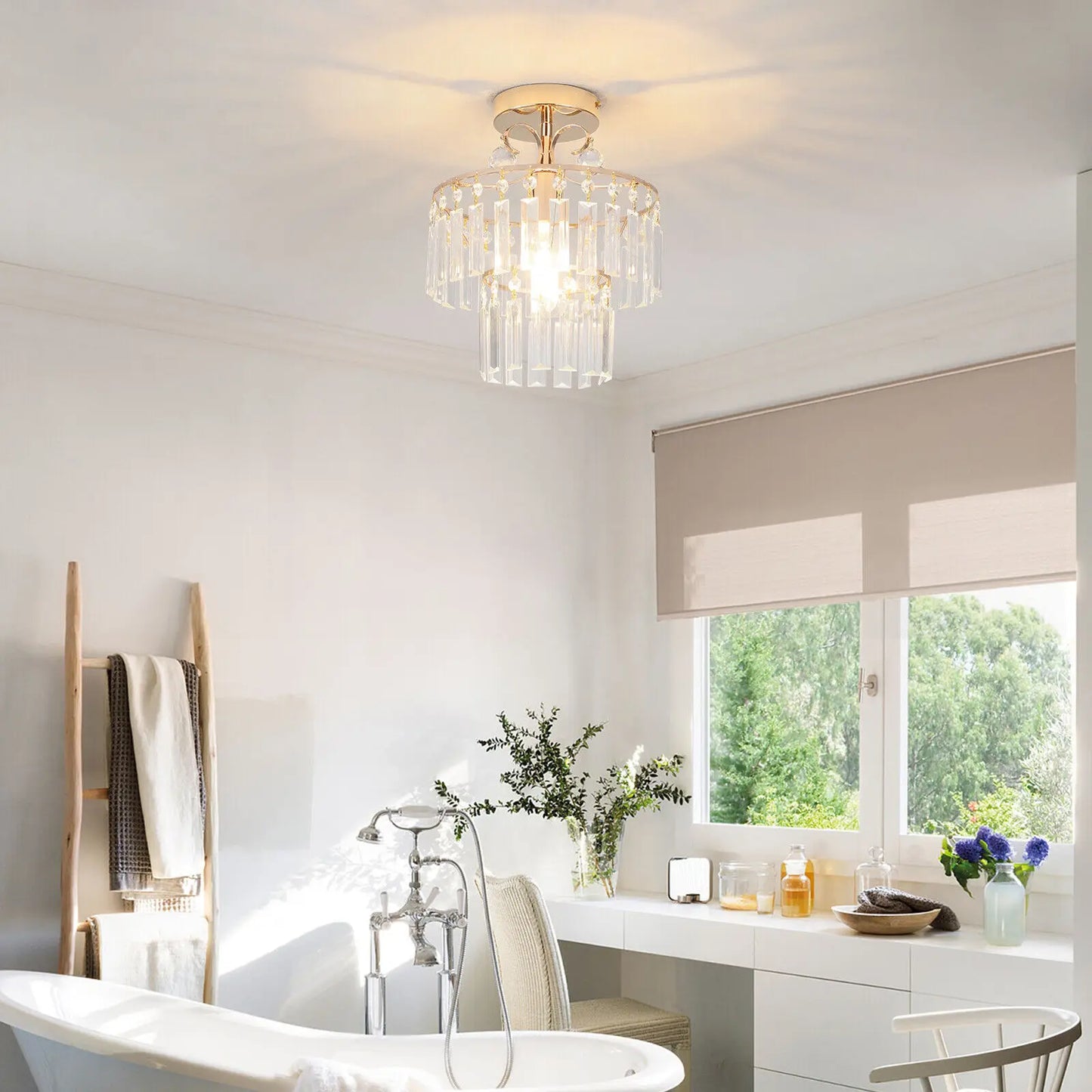 110V Modern Crystal Ceiling Light Fixture Pendant Lamp Chandelier Lighting 270mm