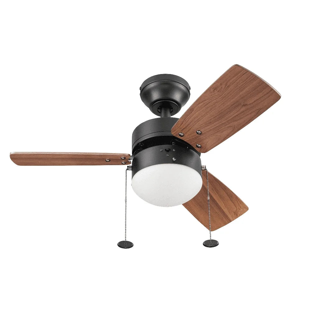 30 Inch Modern Ceiling Fan with Light Indoor Pull Chain Quiet Reversible Airflow Energy Saving Dimmable LED Frosted Globe Light