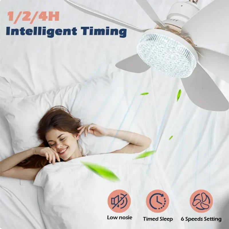 Modern Ceiling Fan E27 LED Light 20.5in Silent with Remote Control Fans 3-speed Room Office Study Kitchen Bedroom Electric Fan