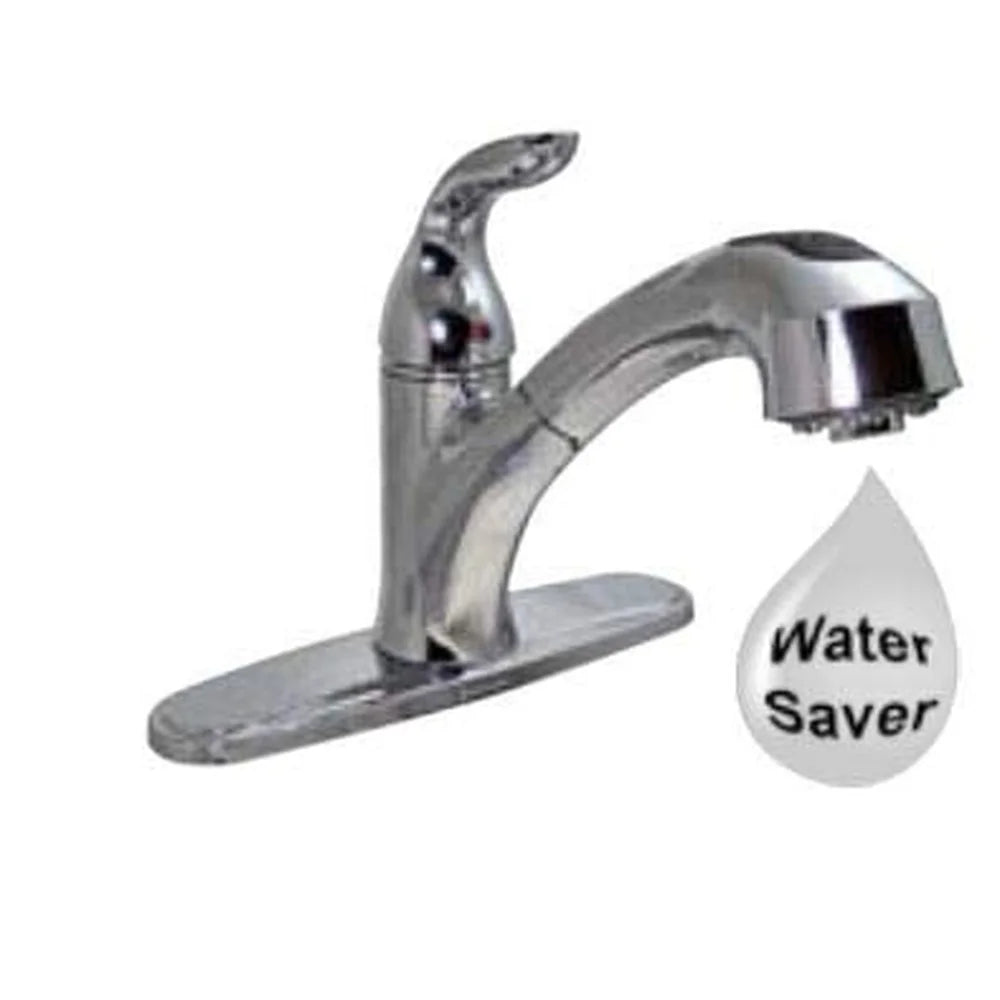 Single Handle Pull Out Kitchen Faucet Brushed Nickel 10 Inch Spout Adjustable Flow Rate 2.2 GPM Ceramic Valve 3 Hole Mount