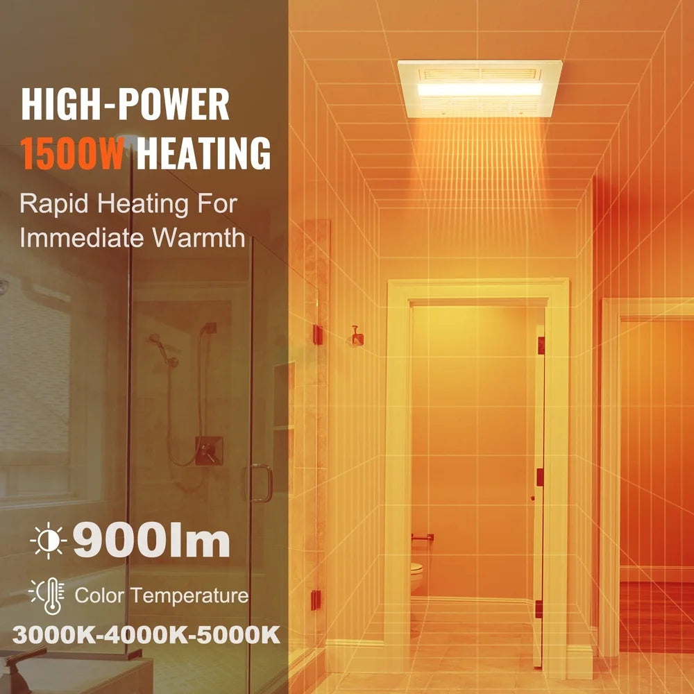 Bathroom Vent Fan 1500W Heater 110 CFM Quiet Efficient Ceiling Mount LED Light Easy Install Bathroom Kitchen Gym Laundry