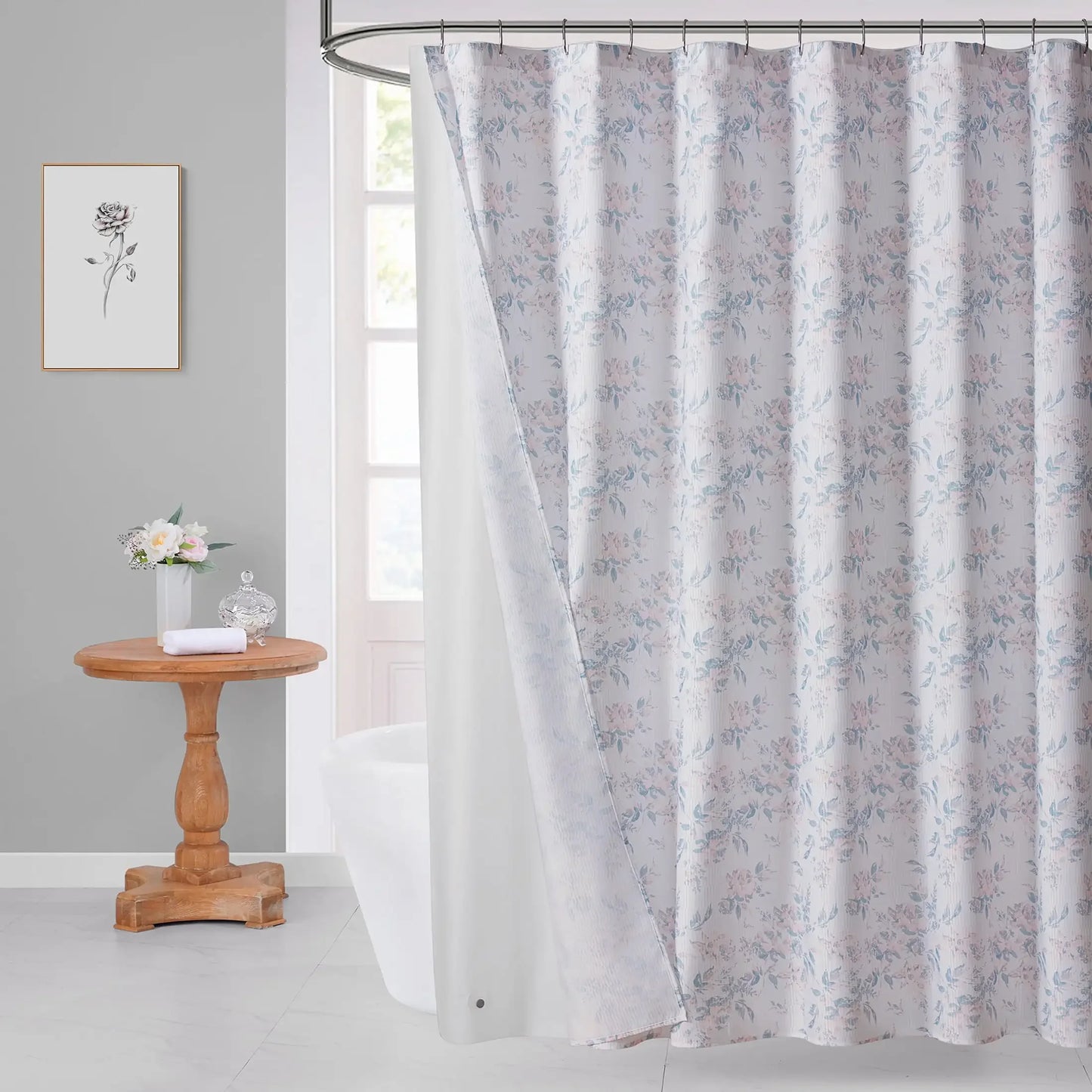 My Texas House Rebecca 14-Piece Bright White Floral Shower Curtain Bath Set