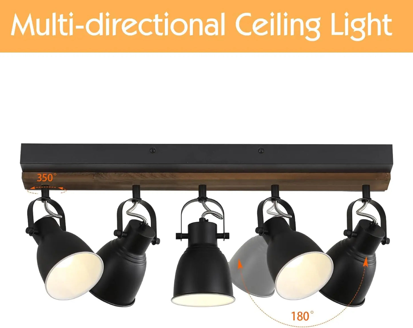 Farmhouse 5-Light Black Track Lighting - Adjustable Wall or Ceiling Fixture for Kitchen and Dining Room