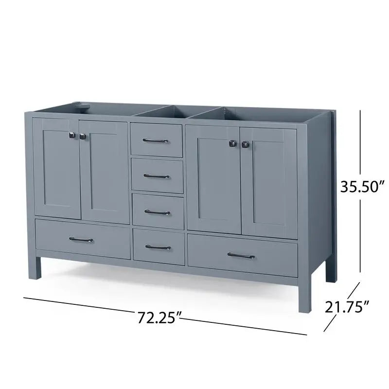 73" Bathroom Vanity with Marble Top & Dual Ceramic Sinks, 4 Cabinet Doors, 6 Drawers, Grey Finish