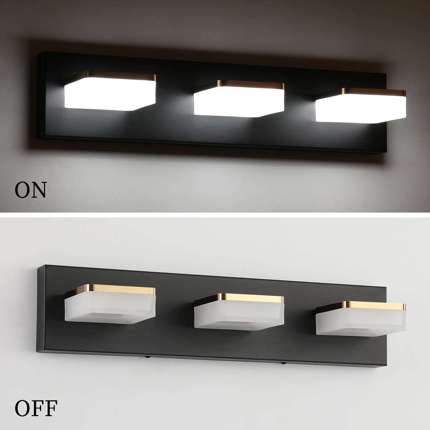 20.5in 3-Light Black and Gold Vanity Light Fixture over Mirror with Dimmable 5500K and 270° Rotatable Head Acrylic Lampshade